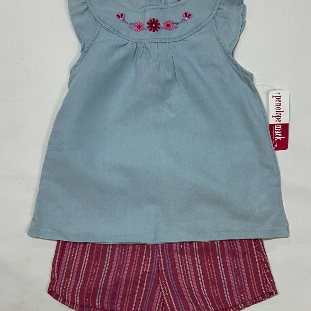 NWT Size 6 Penelope Mack Light Blue Denim Top with Mauve Striped Shorts